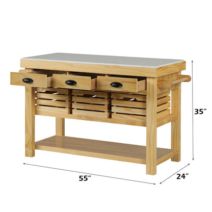 Grovaam - Kitchen Island - Marble Top & Natural