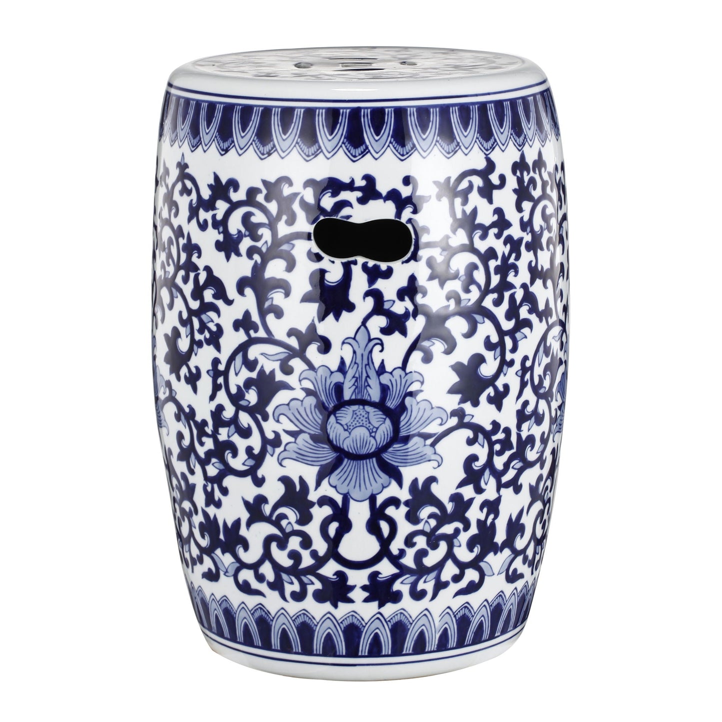 Ceramic Garden Stool, Small Side Tabel - White / Blue