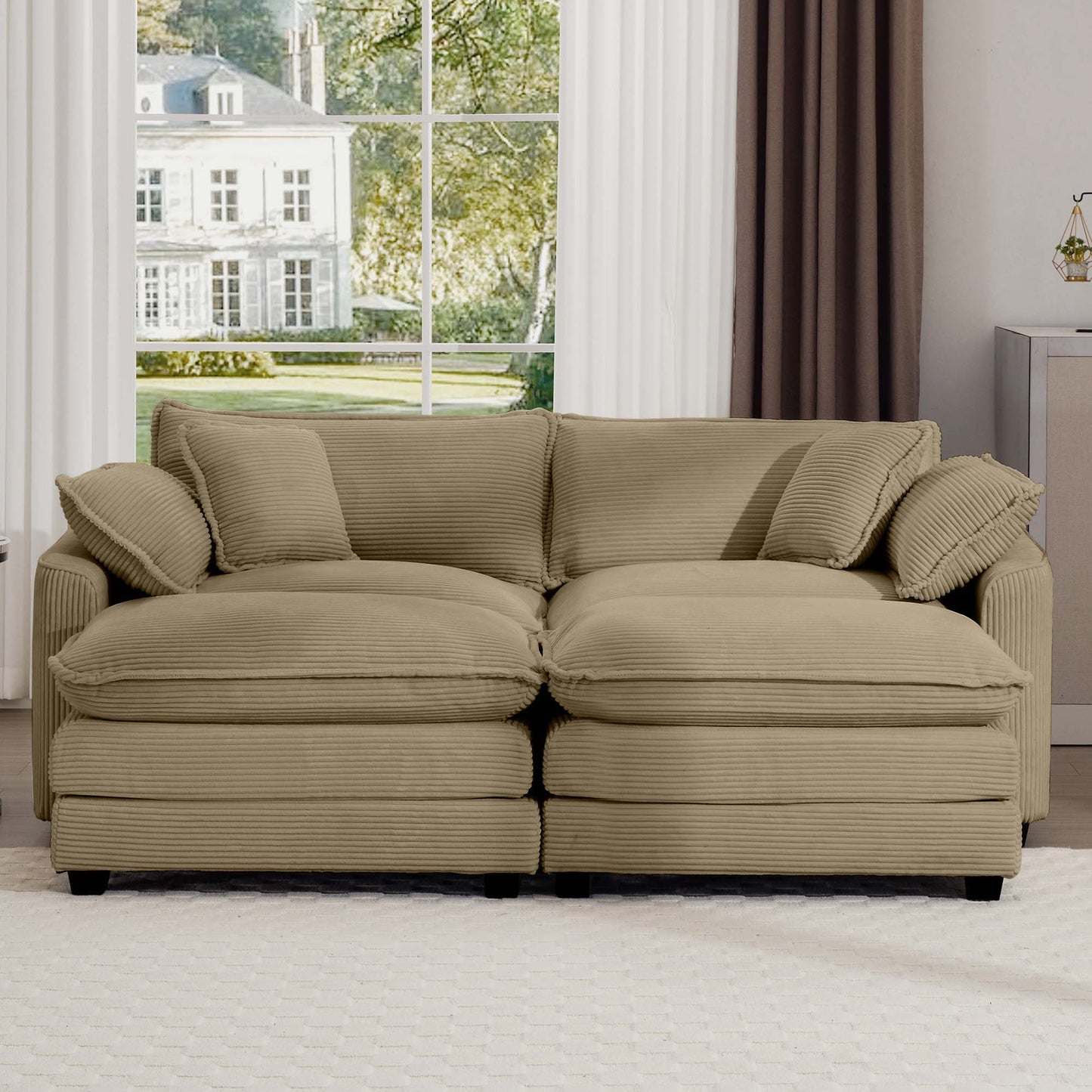 Modern Oversized Modular Cushion Sofa With Ottoman, Low Back, Deep Seating Sofa Set