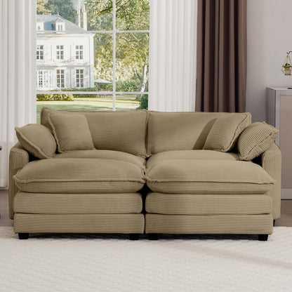 Modern Oversized Modular Cushion Sofa With Ottoman, Low Back, Deep Seating Sofa Set