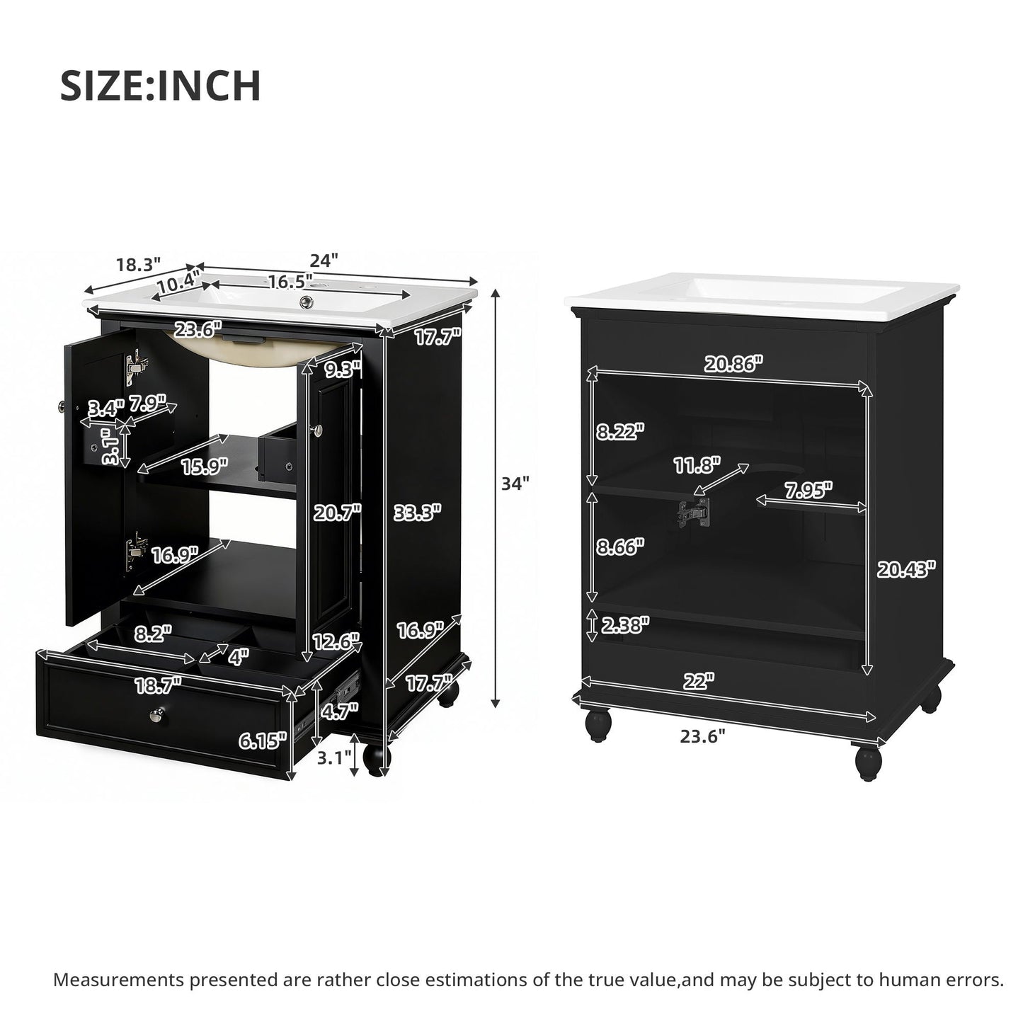 Modern Bathroom Vanity With Sink, Cabinet With Drawer And Dividers, Rectangular Storage Unit