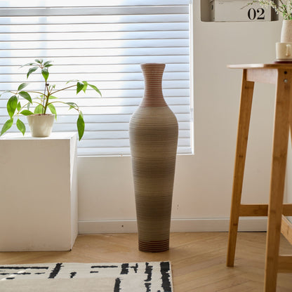Tall Vase - Brown Decorative Floor Vase, Classic Neat Floor Vase Tall Freestanding Flower Holder, Artificial Rattan Vase, Floor Vase, Flower Holder For Home Decor - Gray