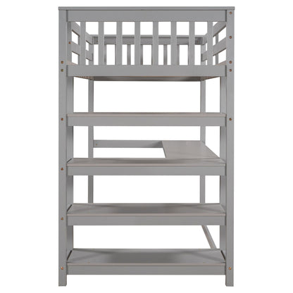 Loft Bed With Storage Shelves And Under Bed Desk