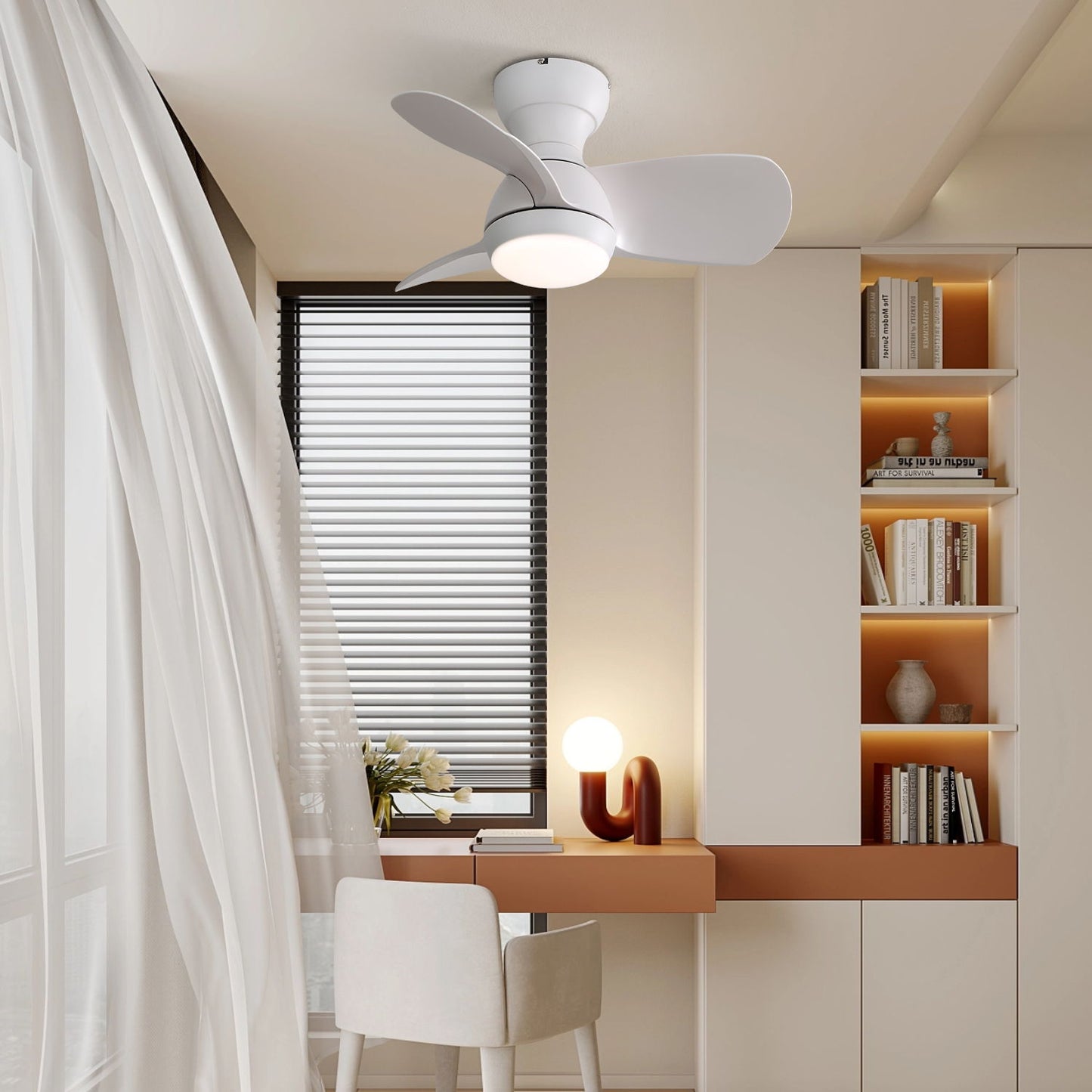 23" Bedroom Ceiling Fan With 3 Color Dimmable 3 ABS Blades Remote Control Dc Motor With 18W Led Light