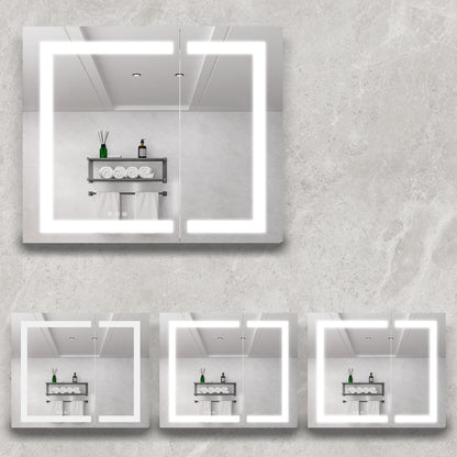 36" X 30" Medicine Cabinet With LED Vanity Mirror, Anti-Fog Recessed Or Surface Mount Bathroom Double Door Large Storage 3000K~6000K Bright Lighted Aluminum Storage Cabinet With Touch Switch - Silver