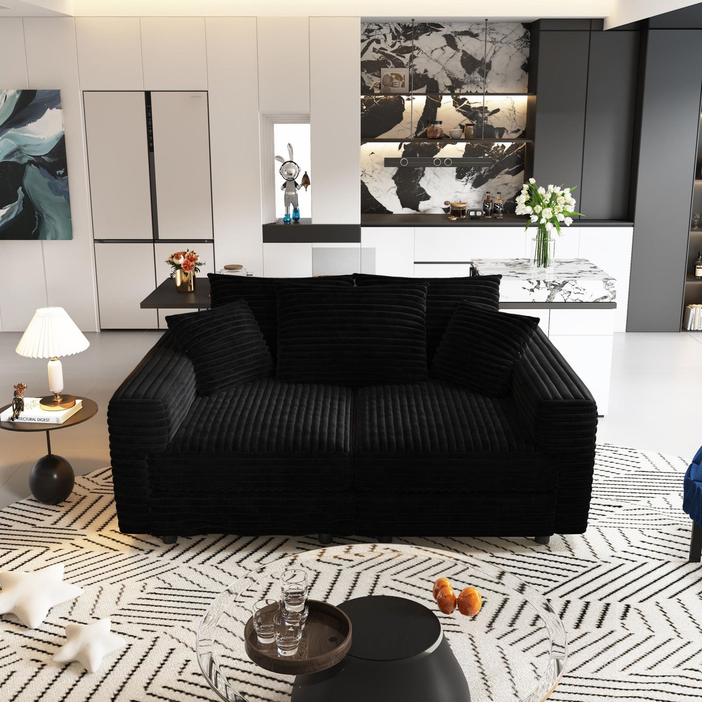 4 Seat Sofa, Modern Comfy Upholstered Sofa Cloud Couch, Deep Seat Couches With Soft Pillows