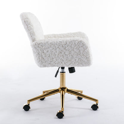 Office Chair, Artificial Rabbit Hair Home Office Chair With Metal Base, Adjustable Desk Chair Swivel Office Chair, Vanity Chair