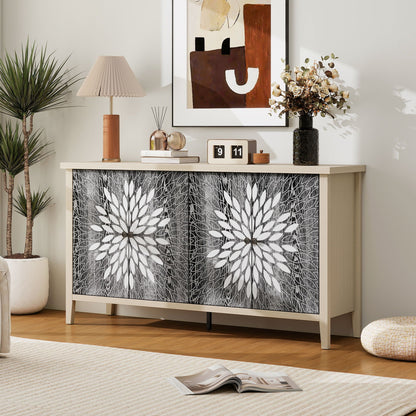 Modern Storage Cabinet With 4 Doors & Adjustable Shelves