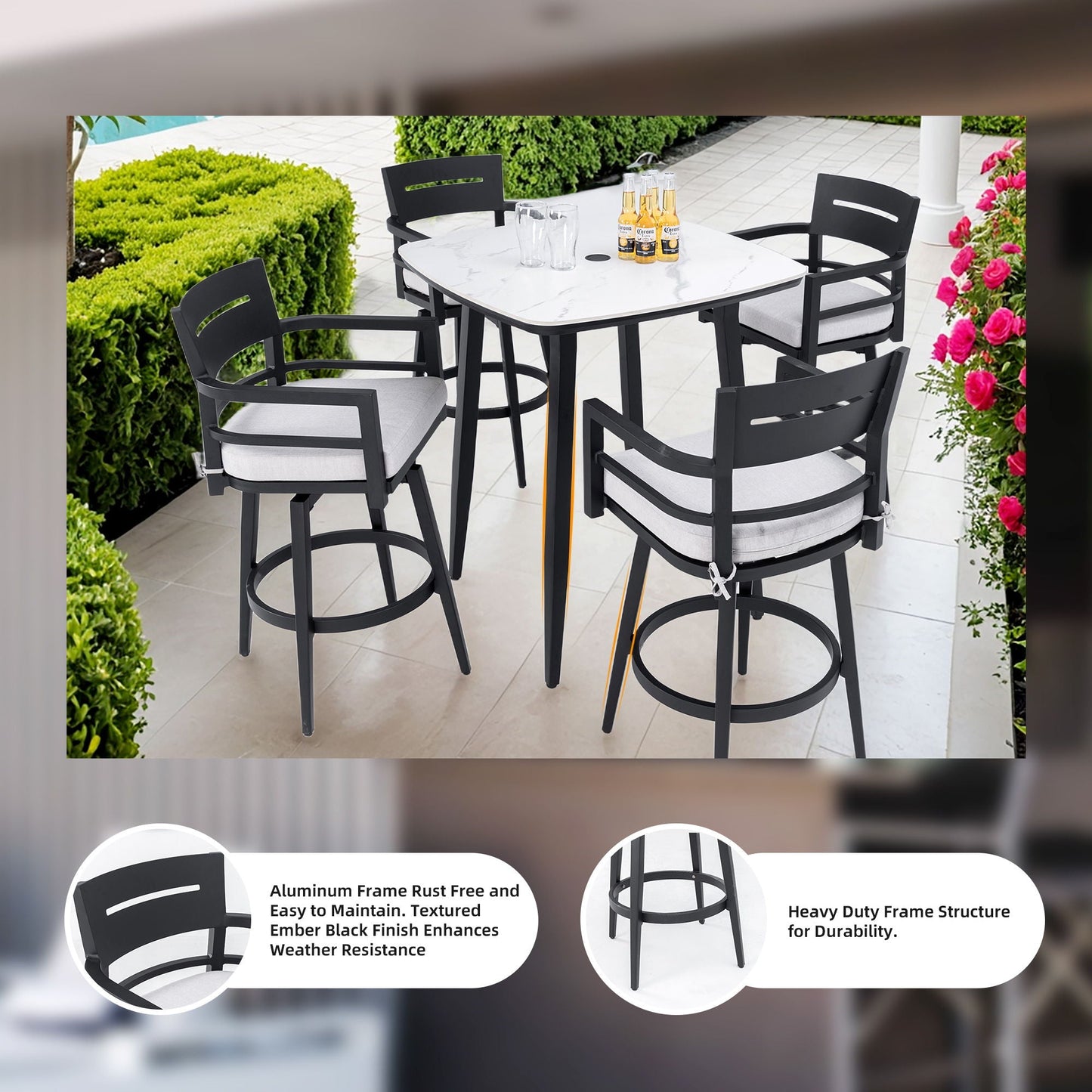 Outdoor Swivel Bar Chairs, 360 Degree Rotation, Ergonomic Backrest (Set of 2)