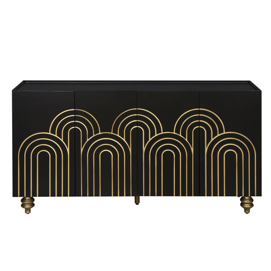 Modern Fluted Sideboard Buffet With Storage, Curve Element, 4 Doors With Adjustable Shelves