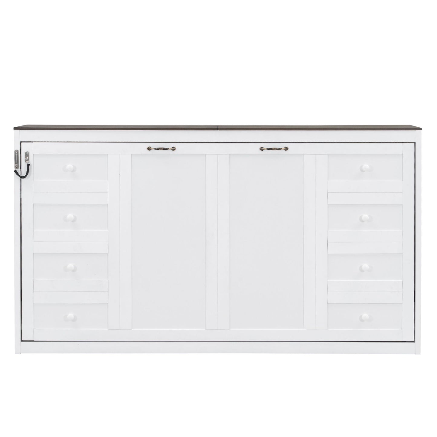 Murphy Bed With LED Light, Foldable Wall Bed Cabinet