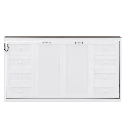 Murphy Bed With LED Light, Foldable Wall Bed Cabinet