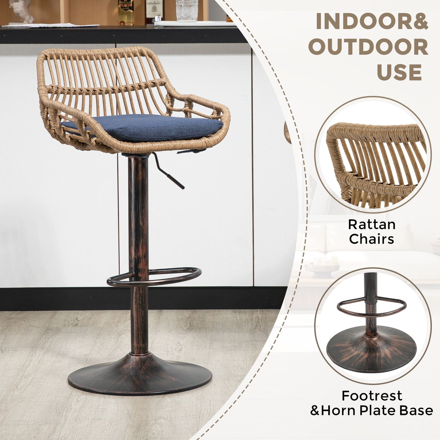 Modern Swivel Bar Stools Adjustable Counter Chairs With Footrest (Set of 2)