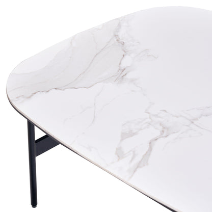 Modern Rectangular Rock Plate Coffee Table Open Space Design Golden Metal Frame Minimalist Living Room Center Table For Lounge Office - Black White
