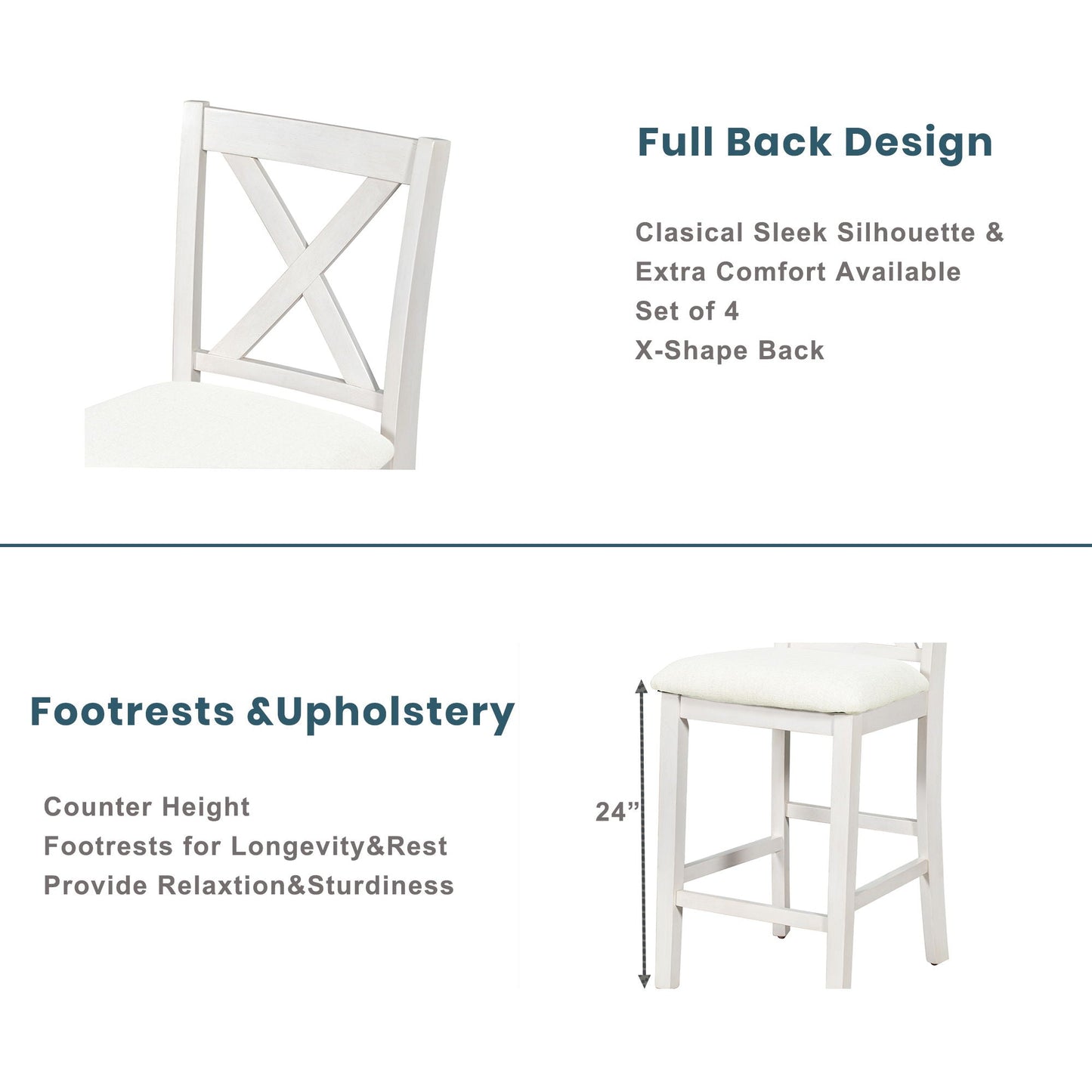 5 Pieces Counter Height Rustic Farmhouse Dining Room Wooden Bar Table Set With 2 Stools And 2 Chairs