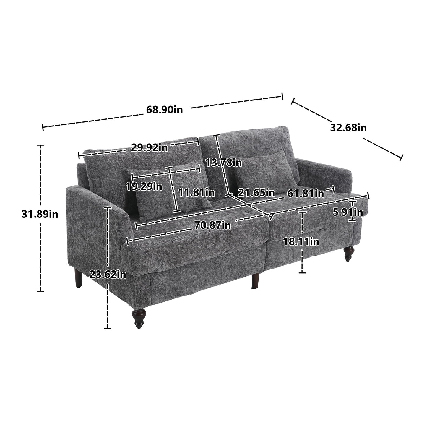 Mid Century Modern Fabric Loveseat Sofa, 2 Seat Upholstered Couch