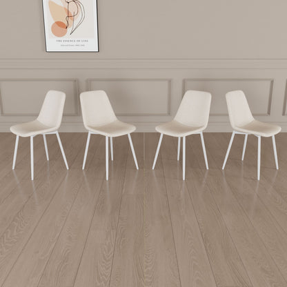 Modern Kitchen Dining Chairs (Set of 4) With Linen Padding And Sturdy Metal Legs - Beige