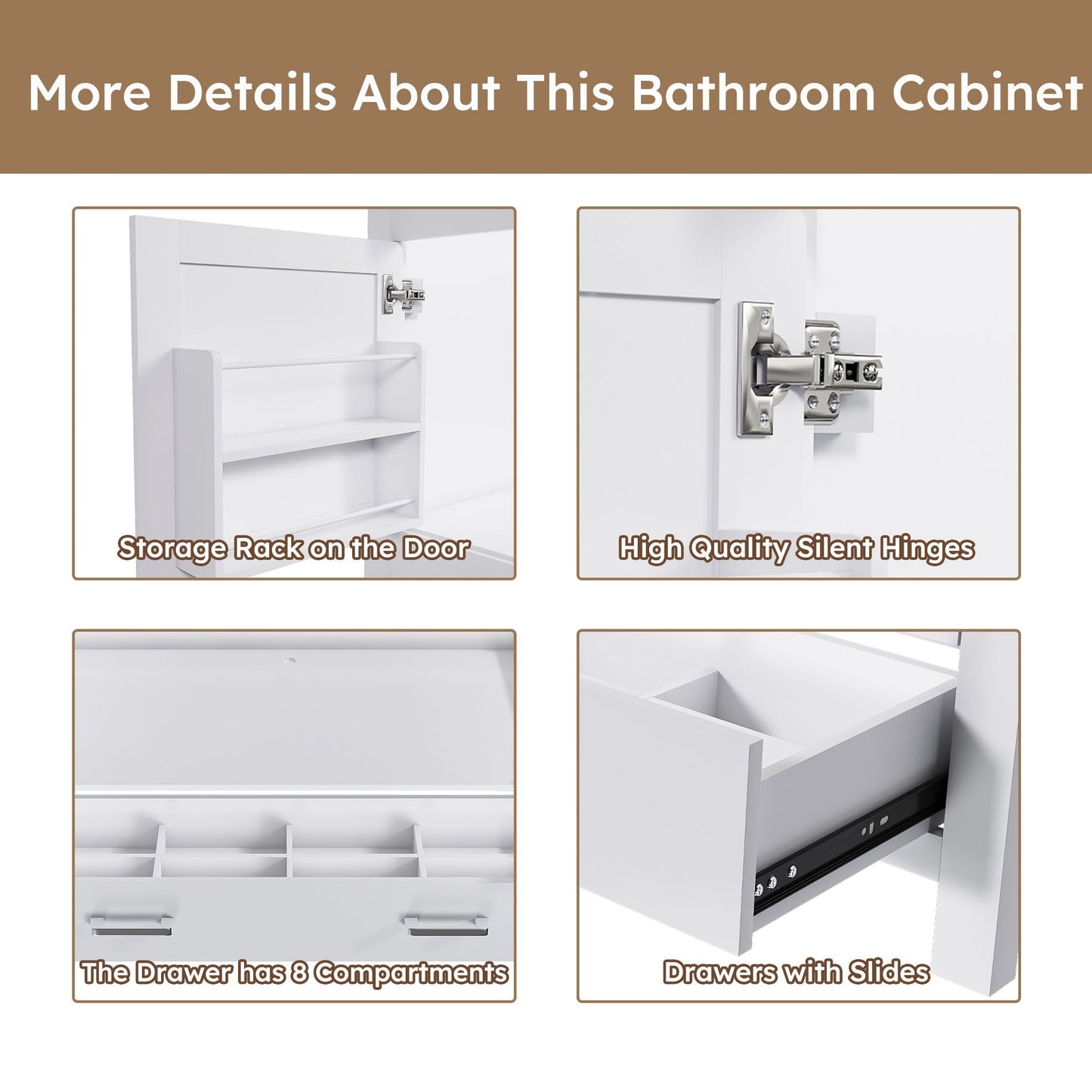 42" Bathroom Vanity Base With Doors And Drawer - White