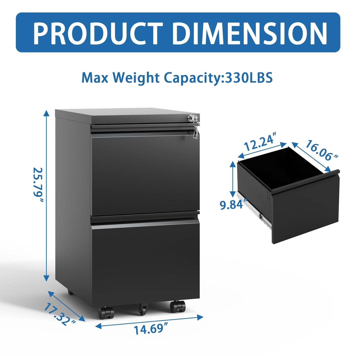 Metal Drawer Mobile File Cabinet With Lock For Home Office Organizer