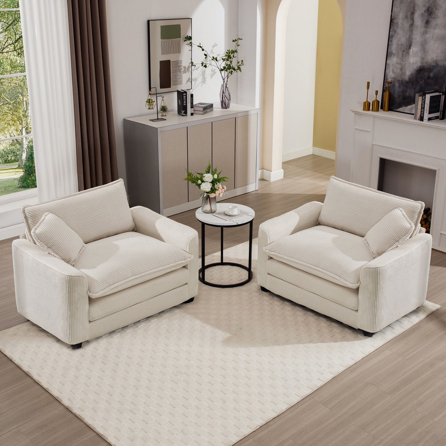 Modern Classic Fabric Single Chair Deep Seat Sofa With Pillow