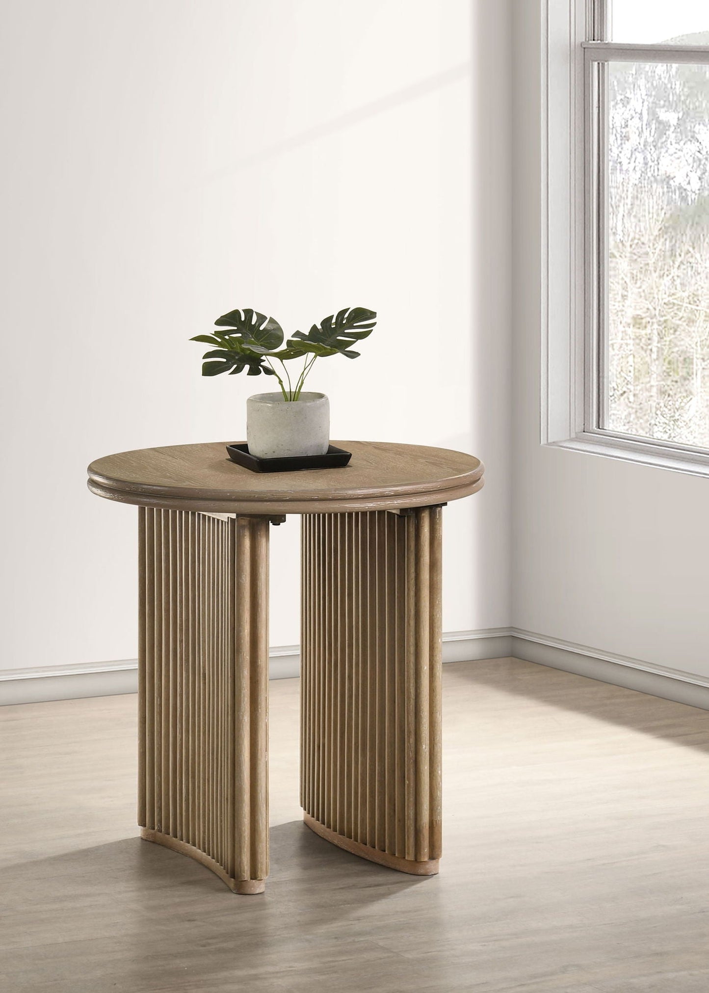Adina Round Wood Side End Table Distressed Light Brown
