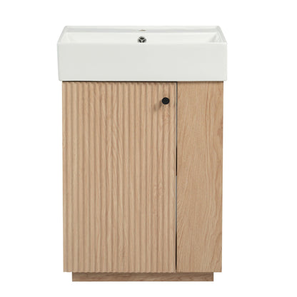 Bathroom Vanity With Sink, Freestanding Wood Grain Cabinet With Storage