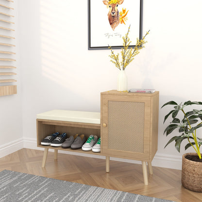 2 In 1 Shoe Storage Bench With Adjustable Shelves - Antique Natural / Rattan
