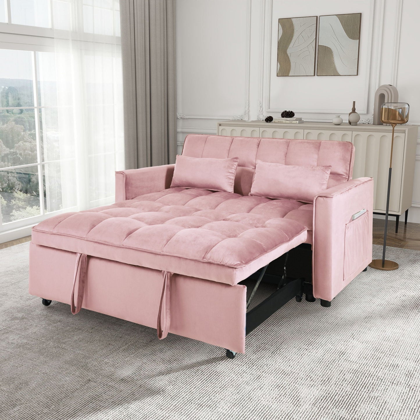 3 In 1 Pull Out Couch Convertible Sofa Bed With Reclining Backrest