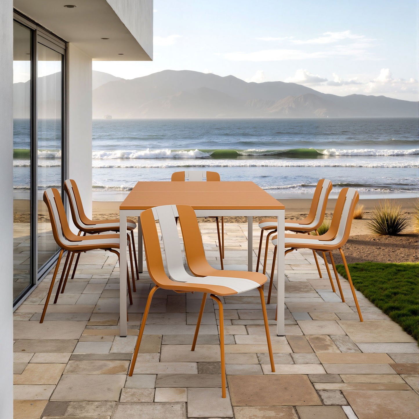 Modern Striped Blocking Single Chairs, Waterproof And Fade Resistant (Set of 4)