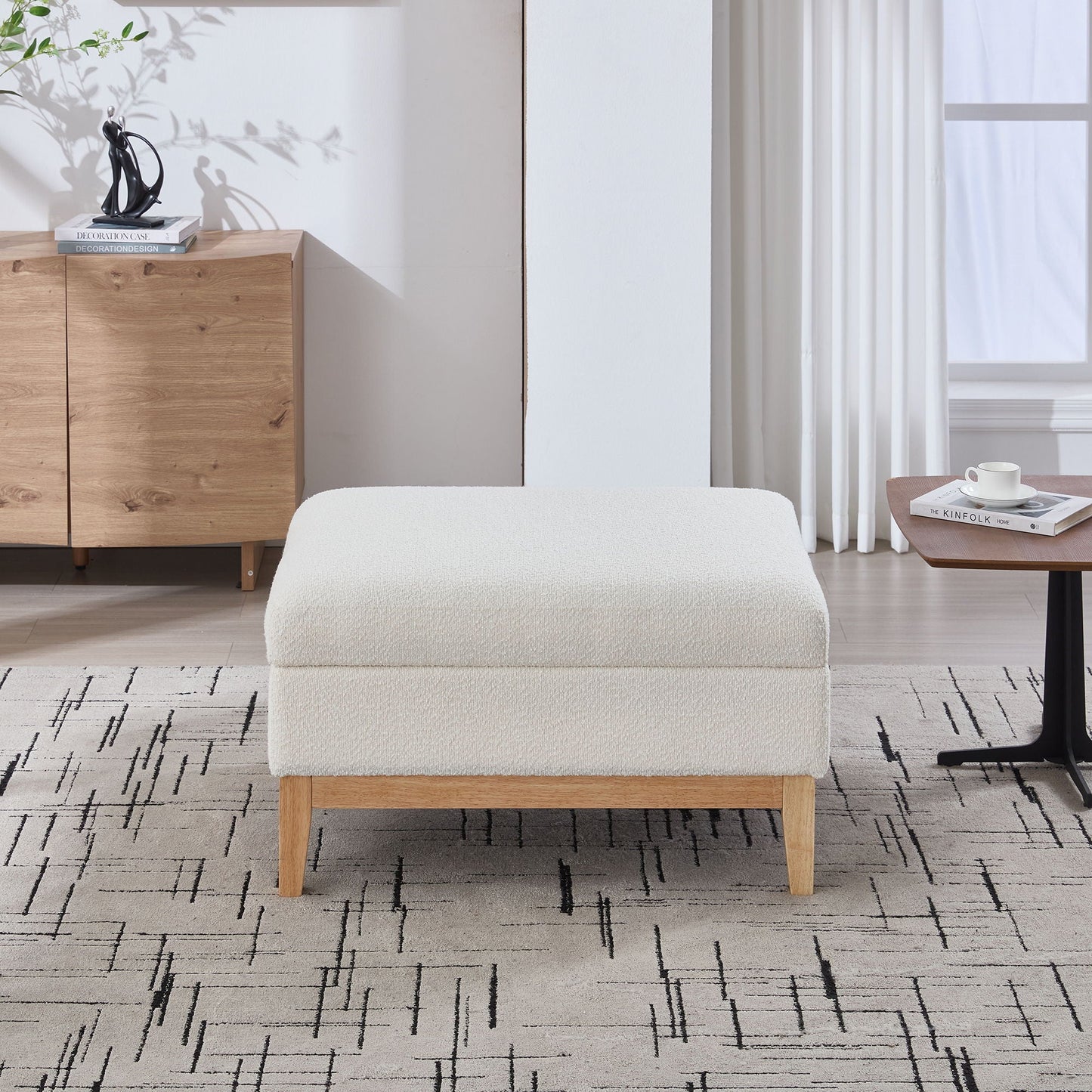 Upholstered Storage Ottoman With Reversible Lid Coffee Table, Foot Stool