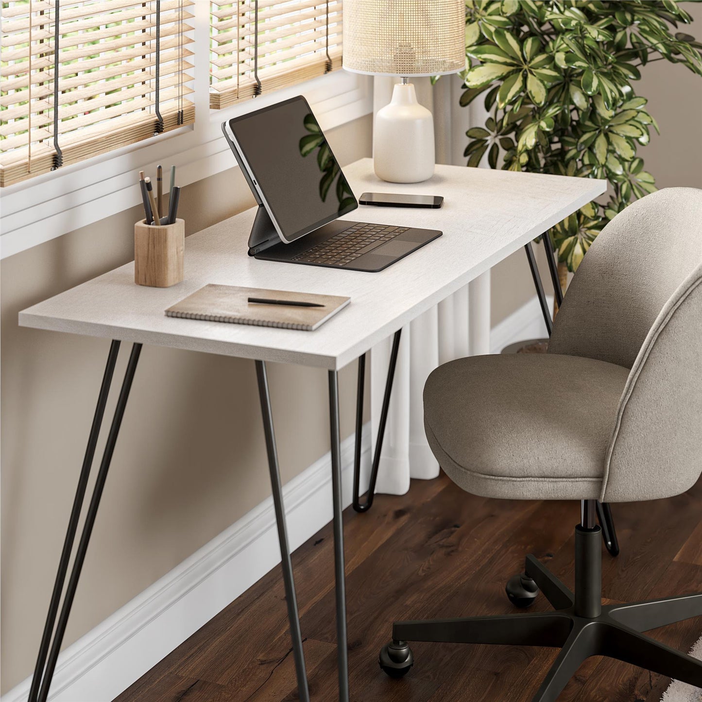Writing Desk With Hairpin Legs For Study Or Work - White Oak