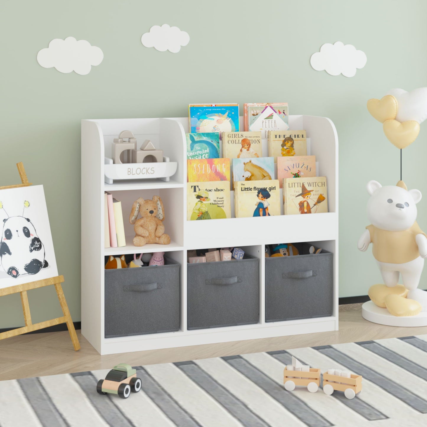 Bookcase And Bookshelf With 3 Collapsible Drawers, Multifunctional Display Stand