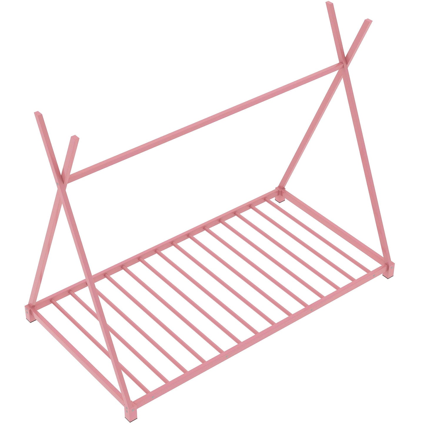 Metal House Platform Bed With Triangle Structure, Low Profile Design
