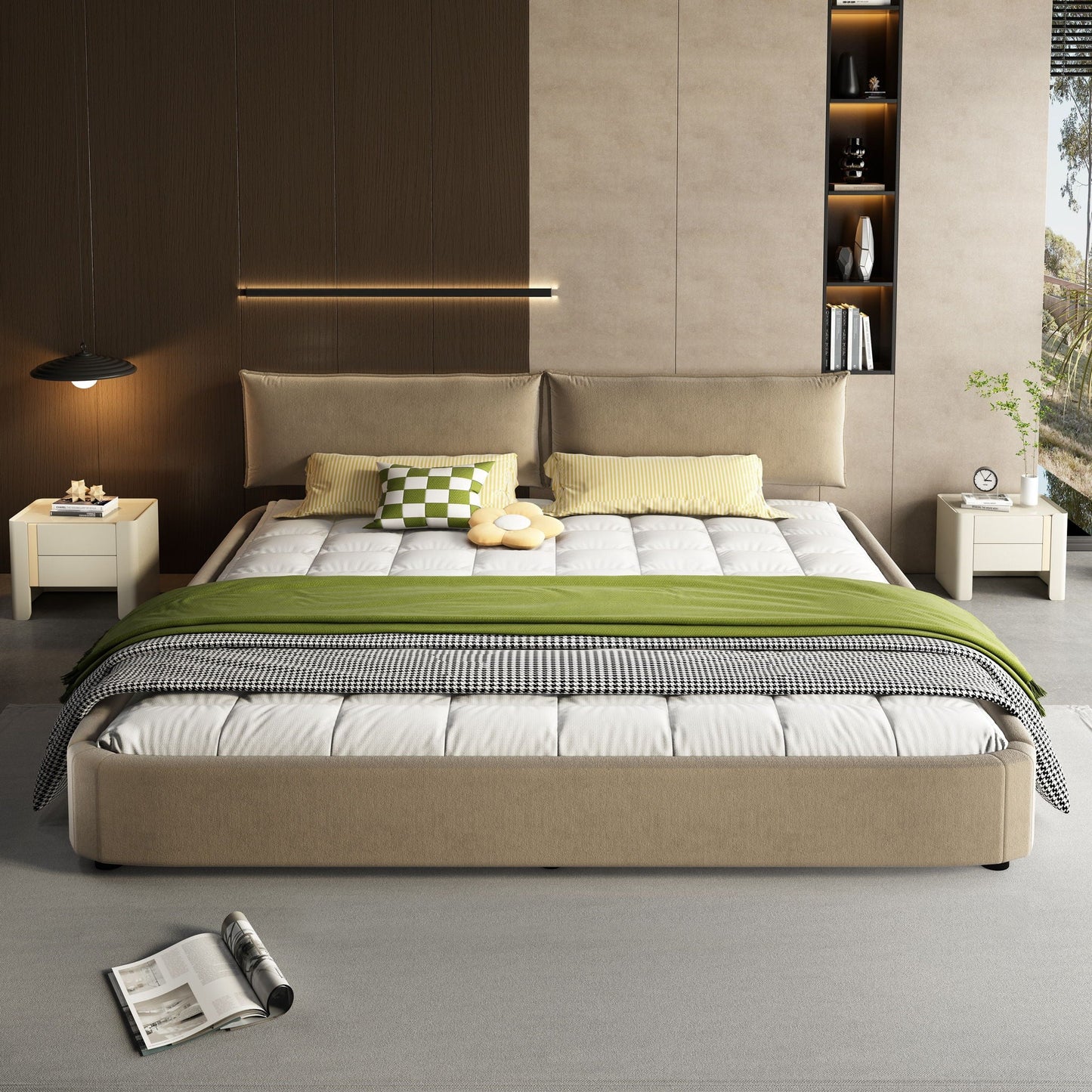 Cloud Bed Frame With Oversized Padded Movable Headboard