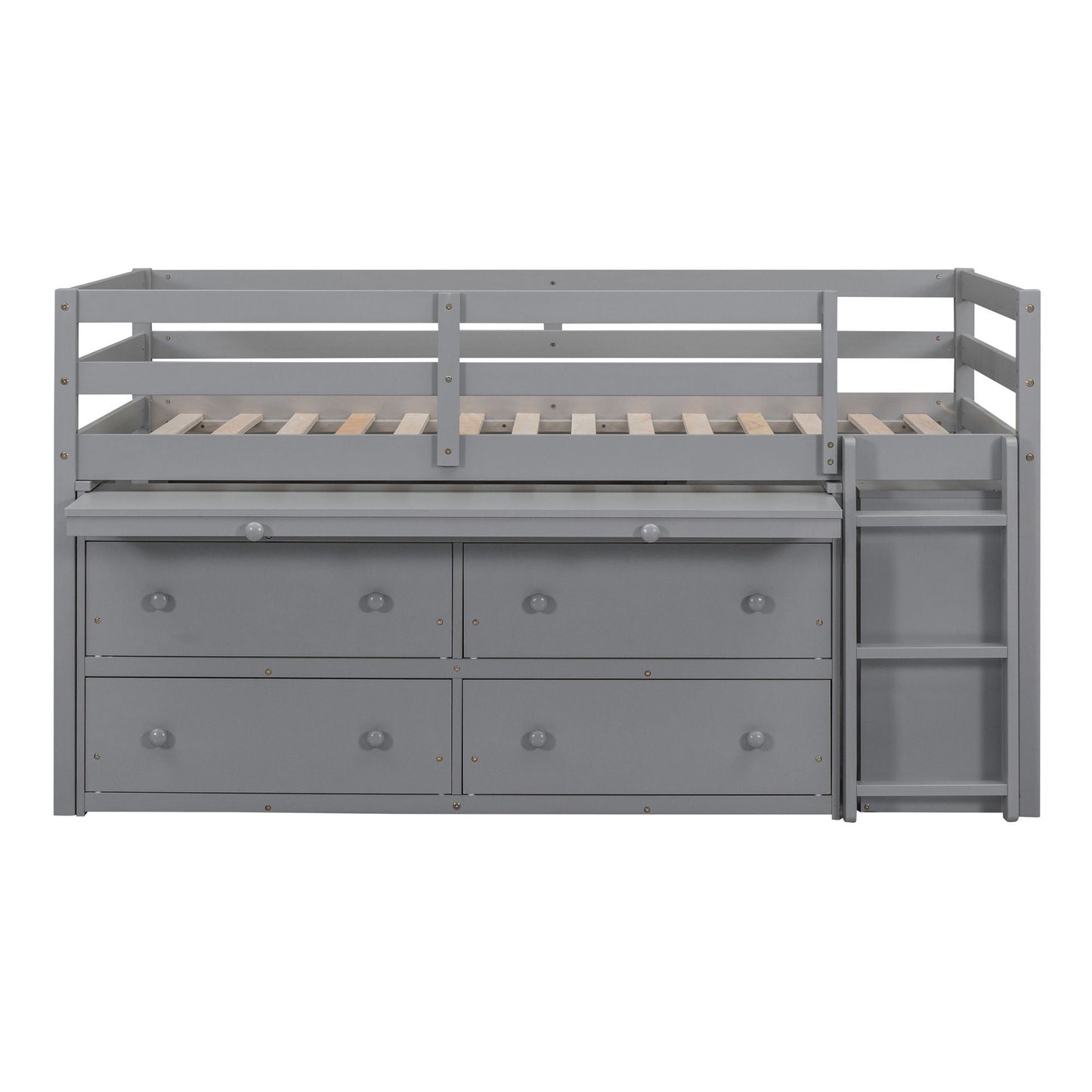Loft Bed With Retractable Writing Desk And 4 Drawers, With Lateral Portable Desk And Shelves