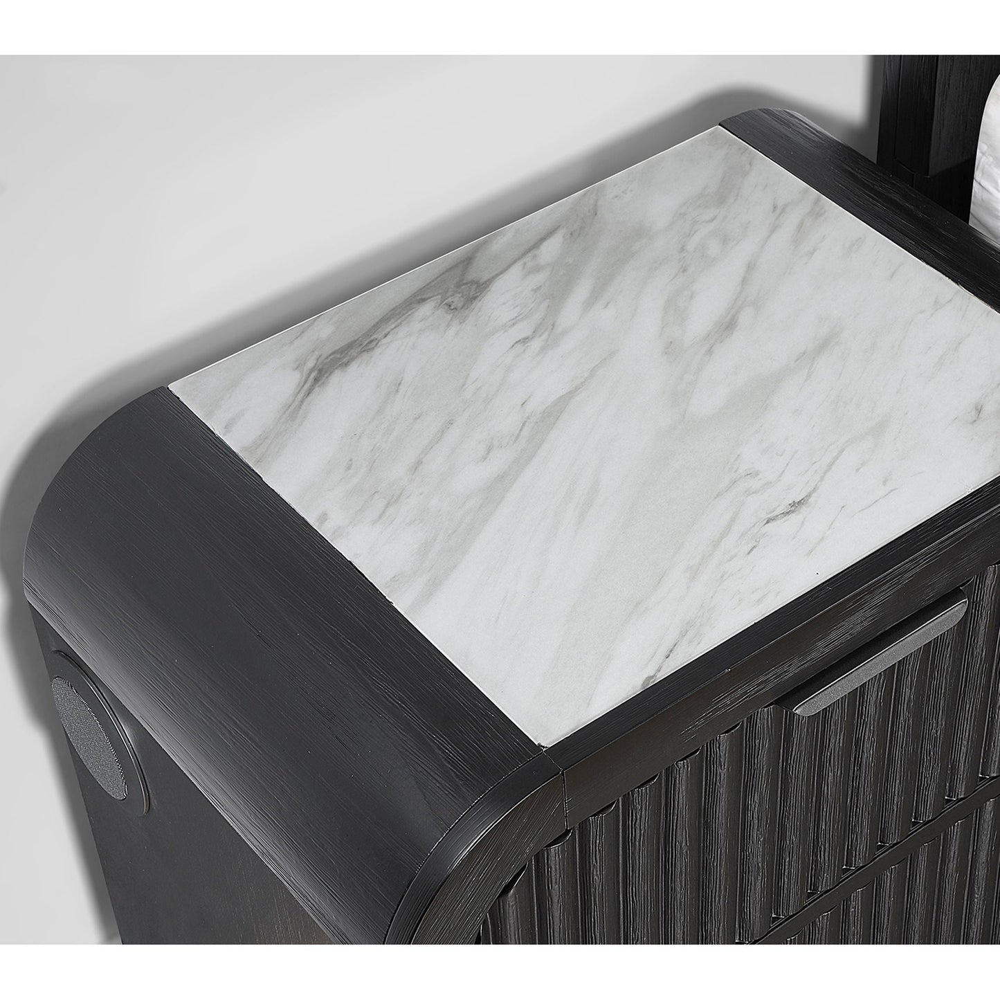 Beverly - Nightstand With Speakers, Rounded Sides - Black White
