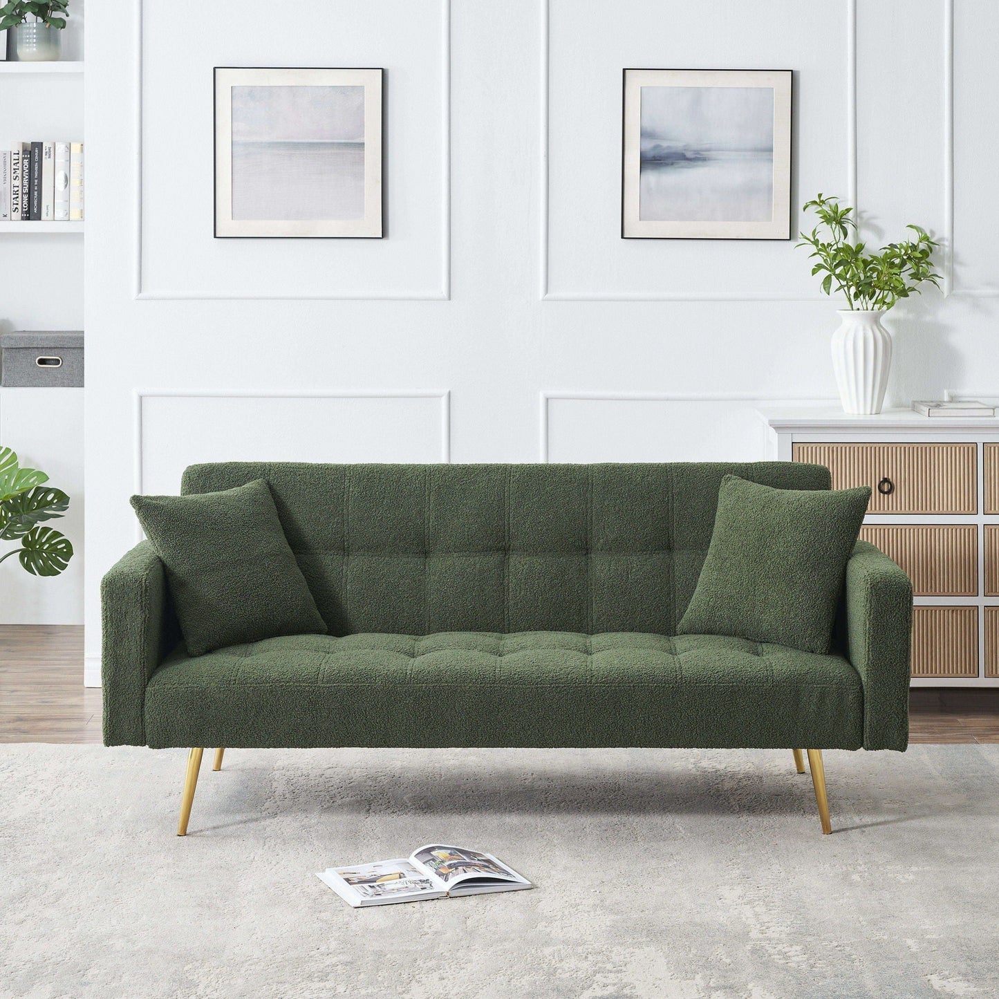 Teddy Fleece Sofa Bed With Luxurious Throw Pillows