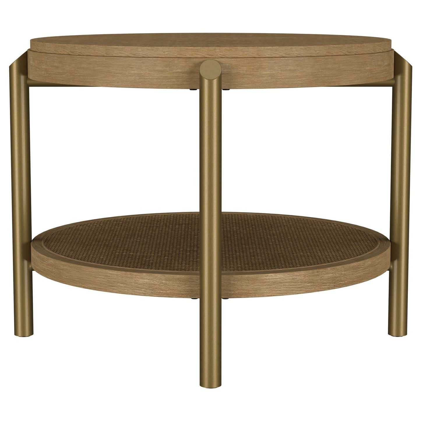 Arini Round End Side Table With Storage Shelf Sand Wash