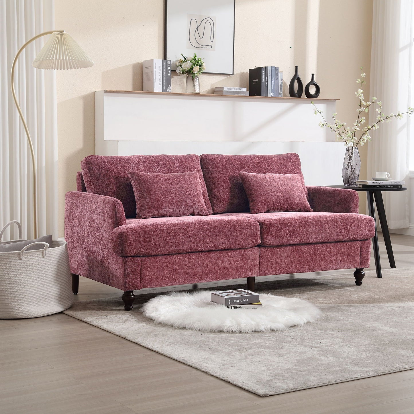 Mid Century Modern Fabric Loveseat Sofa, 2 Seat Upholstered Couch