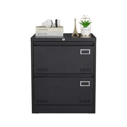 2 Drawer Metal Lateral File Cabinet With Lock, Office Vertical Files Cabinet For Home Office, Locking Metal File Cabinet - Black