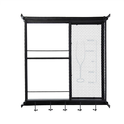 Floating Wine Bar Shelf With Glass Holder And Display Shelves - Black