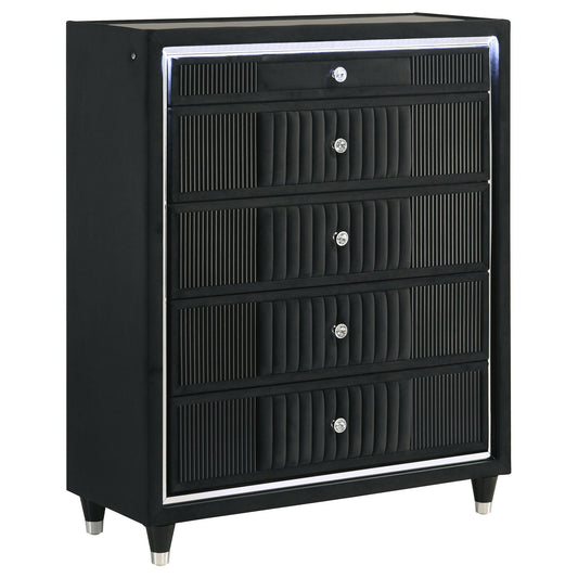 Ravenne 5-drawer Velvet Upholstered LED Chest of Drawers Black