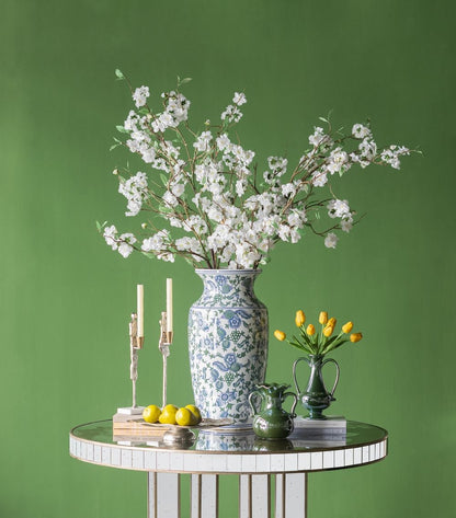Round Table With Elegant Foral Design And Mirrored