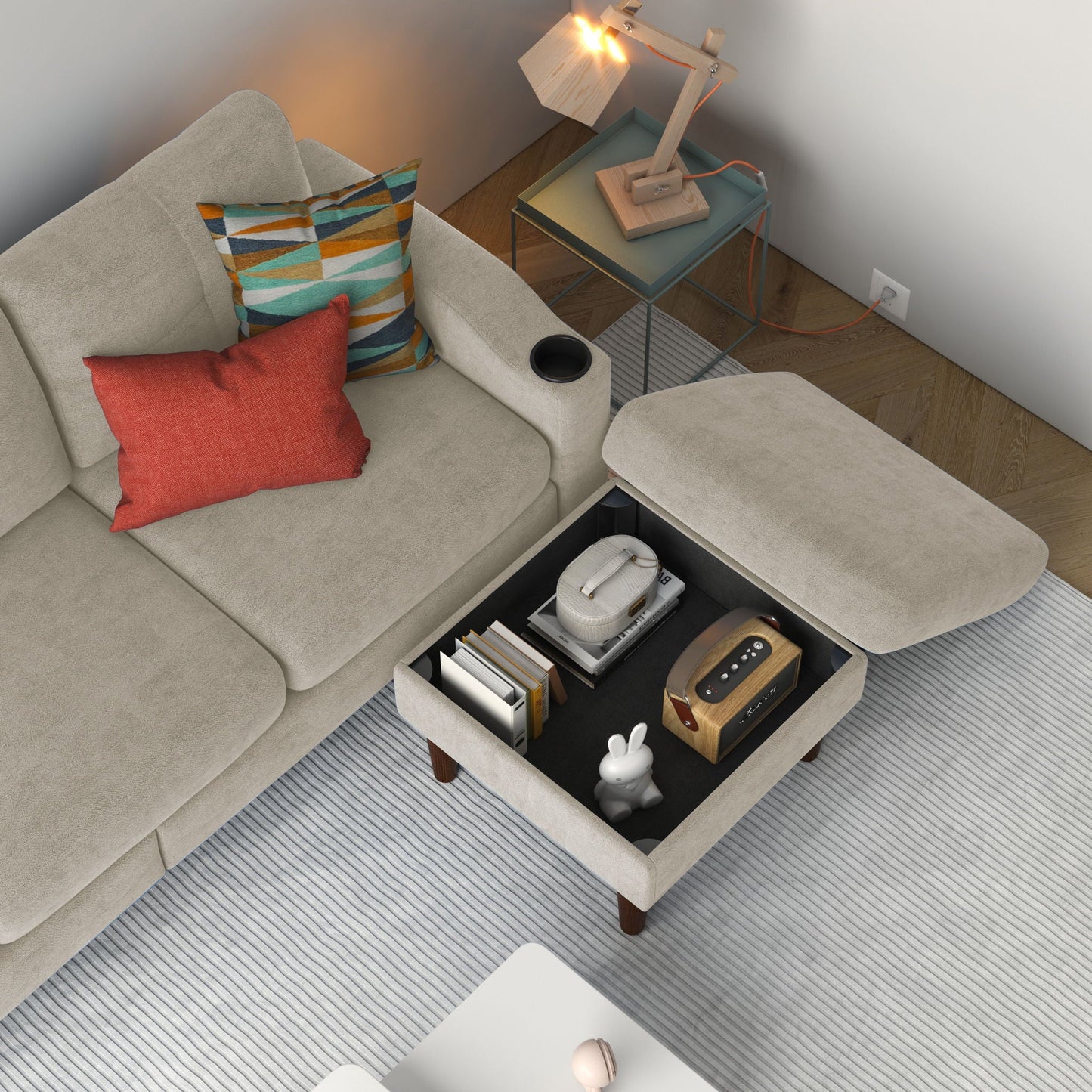 3 Seater Convertible Combination L Shaped Sofa With Footstools With Storage