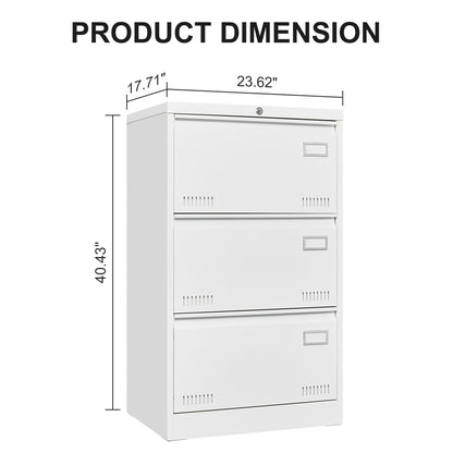 Filing Cabinet Lateral File Cabinet 3 Drawer, Locking Metal File Cabinets Three Drawer, Office Filing Cabinet With Lock Drawers For Home Office