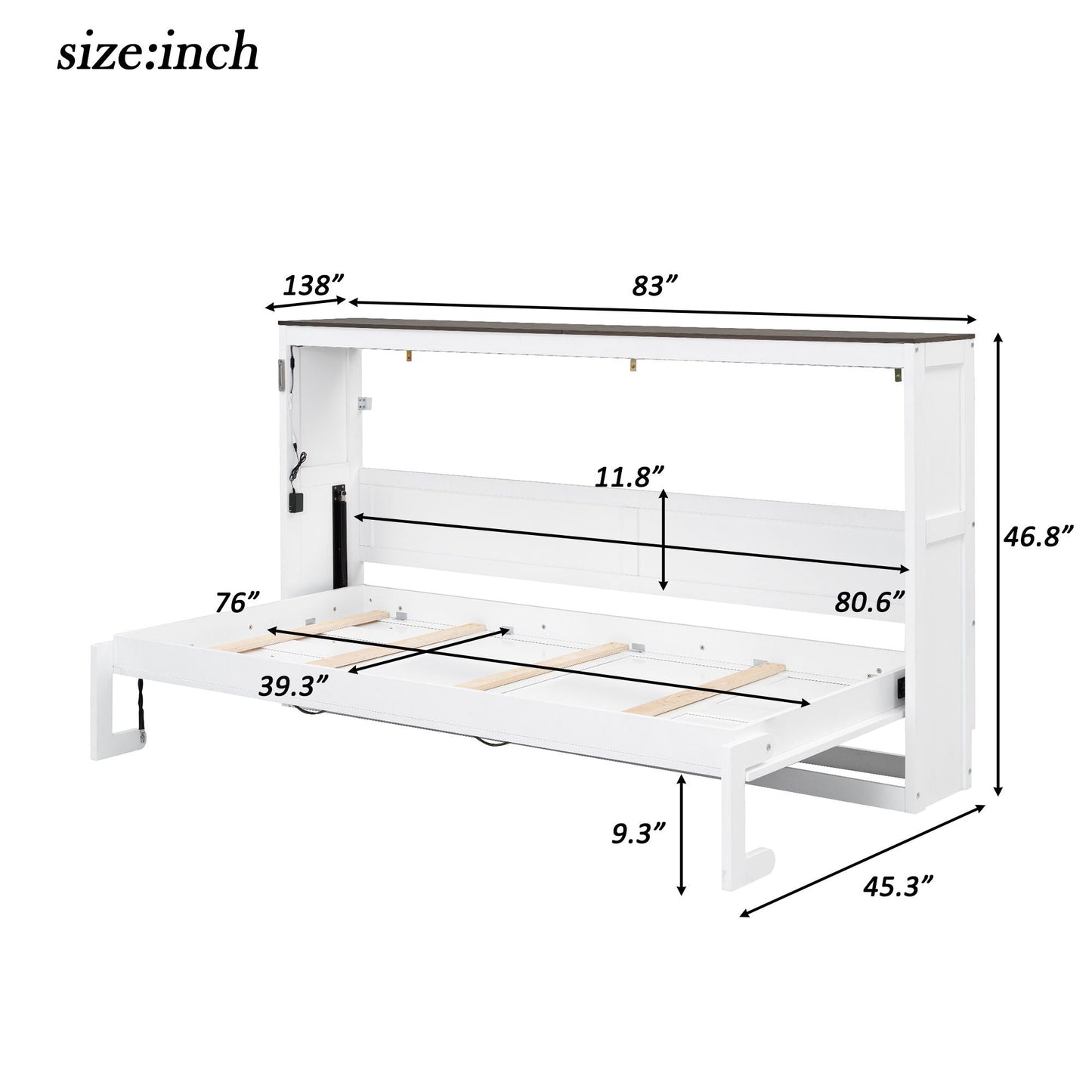 Murphy Bed With LED Light, Foldable Wall Bed Cabinet
