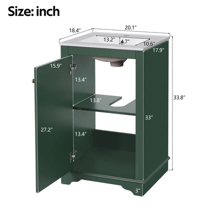 Bathroom Vanity With Sink, Freestanding Single Cabinet Set, Soft Close Door, Adjustable Shelf