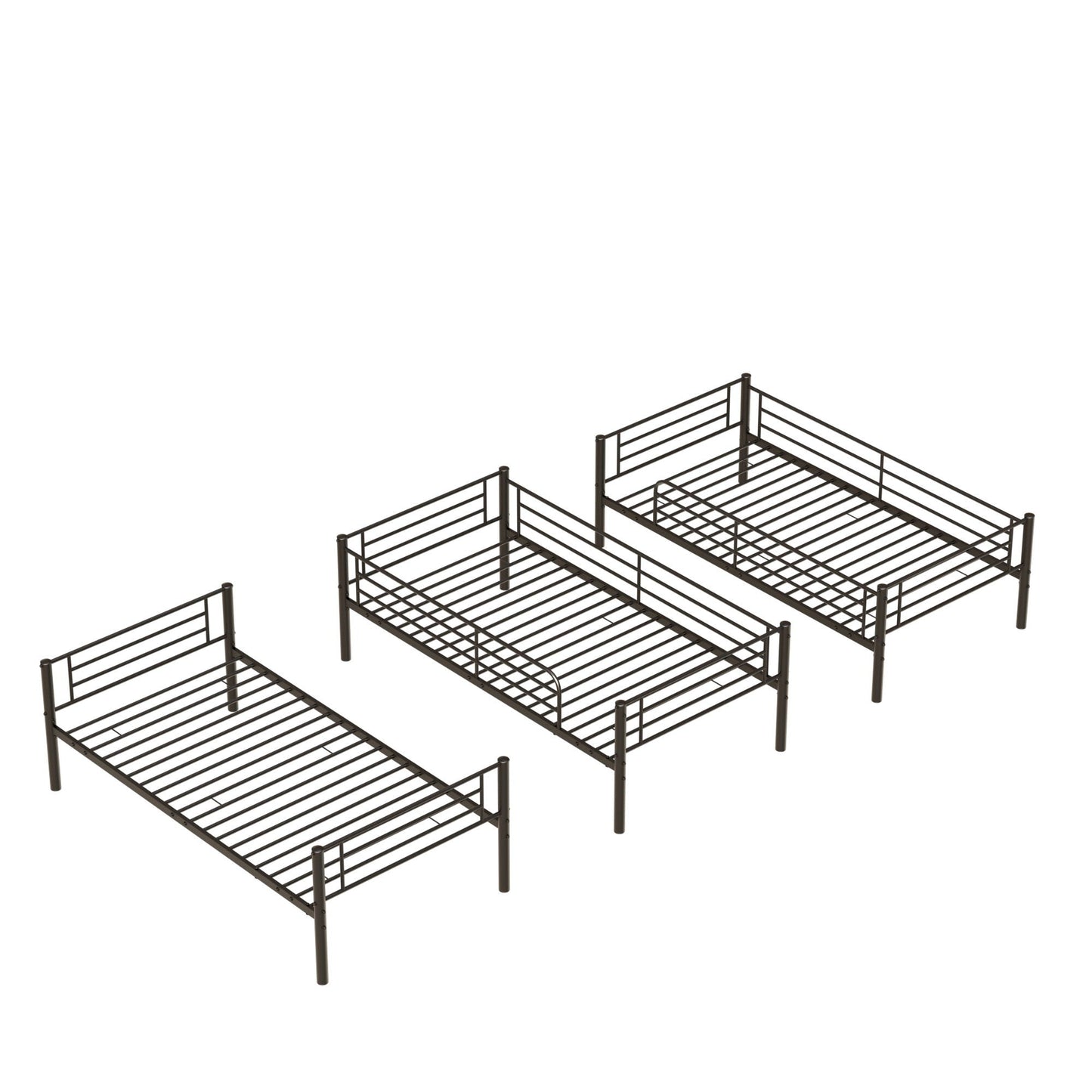 Twin Size Metal Triple Bunk Bed For Bedroom And Dormitory, Convertible Into 3 Separate Beds - Black