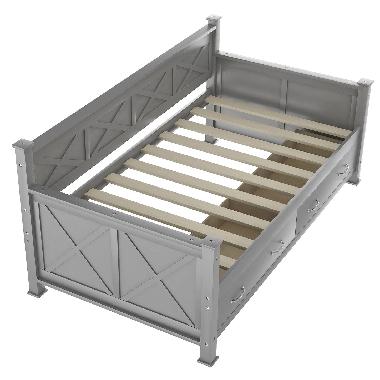 Modern Daybed With 2 Large Drawers, X Shaped Frame