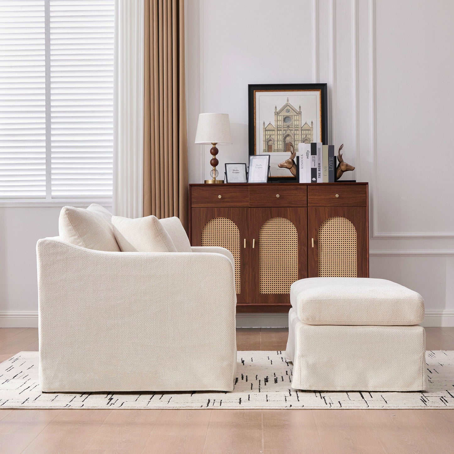 Accent Chair With Ottoman, Includes 2 Bolster Pillows